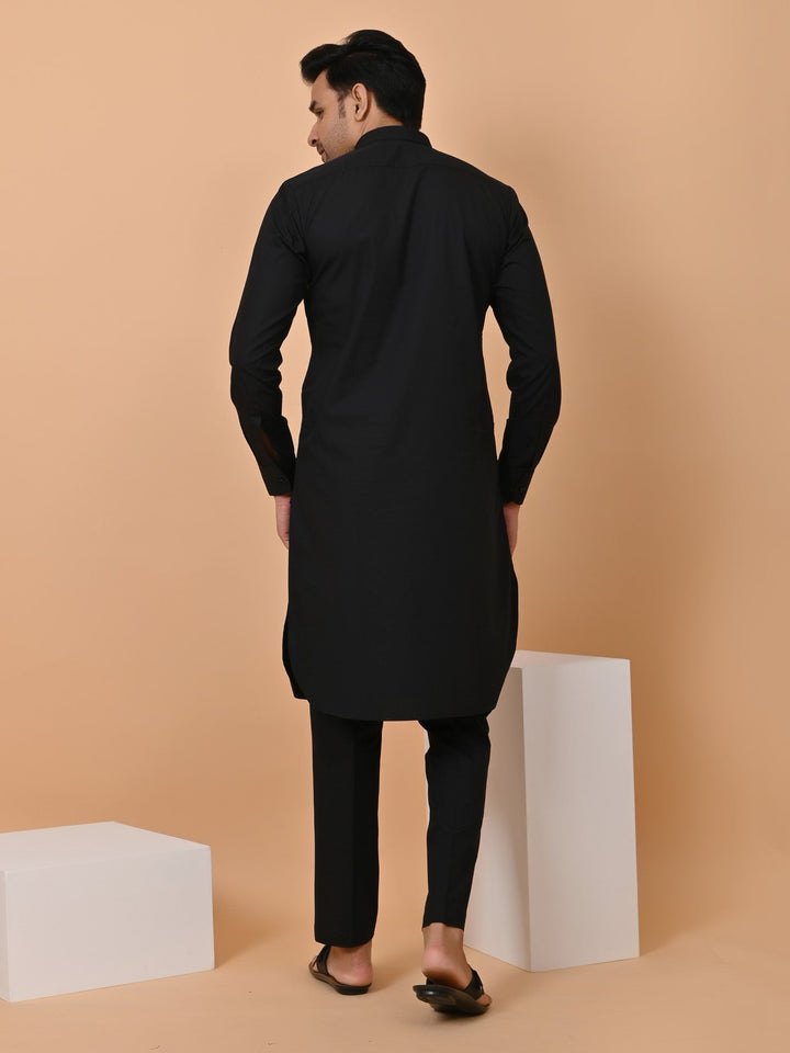 Solid Black Pathani Set