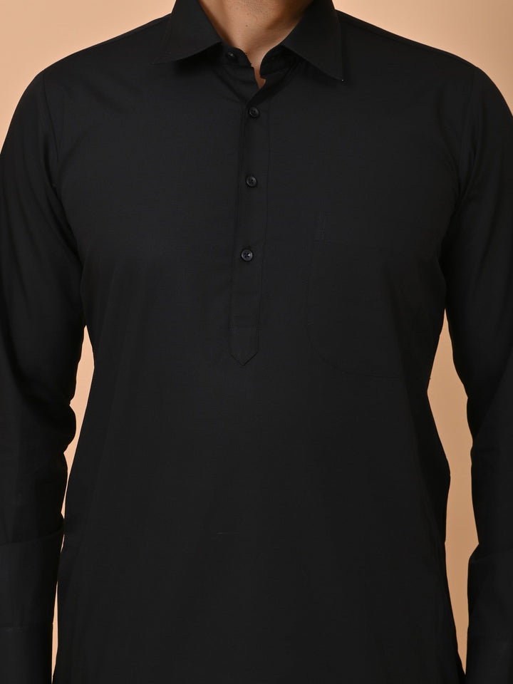 Solid Black Pathani Set