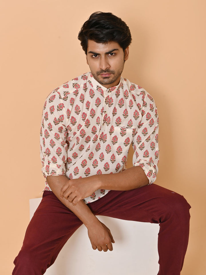 Floral Cream Short Kurta