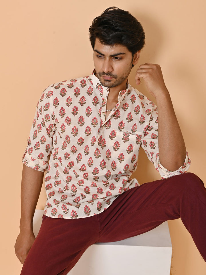 Floral Cream Short Kurta