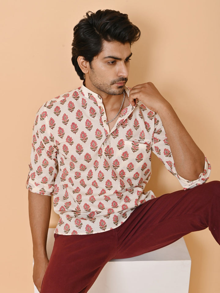 Floral Cream Short Kurta