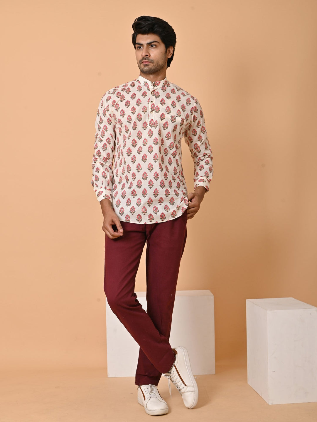 Floral Cream Short Kurta