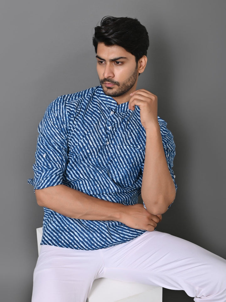 Leheriya Blue Short Kurta