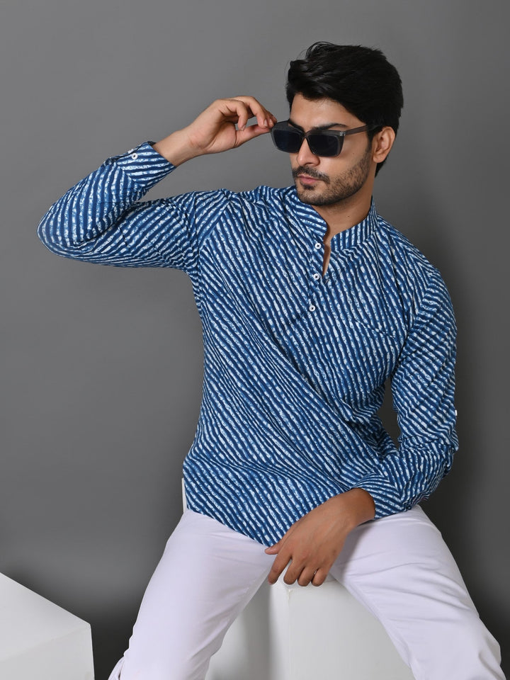 Leheriya Blue Short Kurta