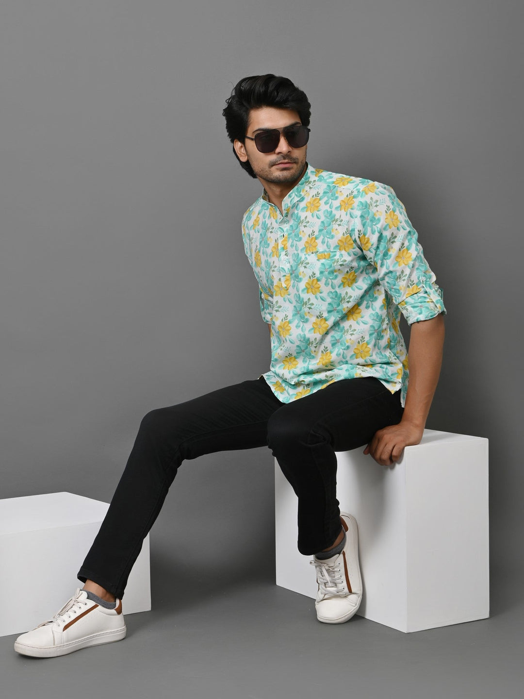 Floral Green Short Kurta