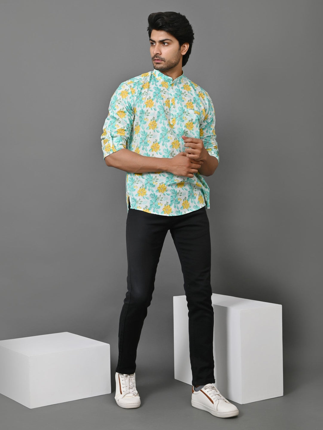 Floral Green Short Kurta