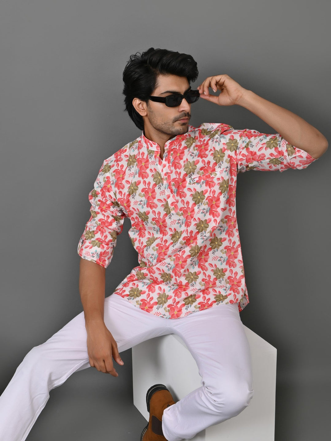 Floral Pink Short Kurta