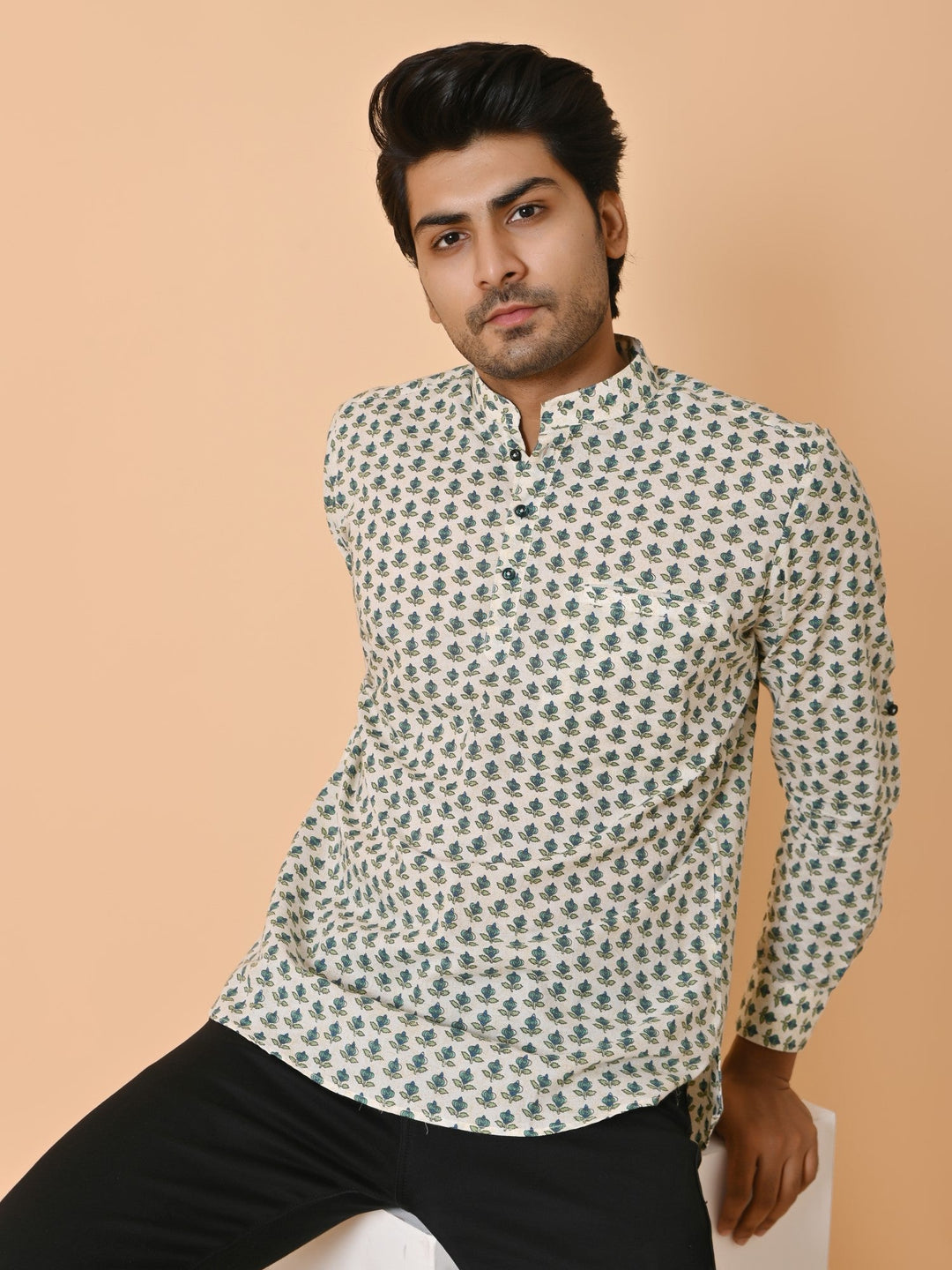 Floral Cream Short Kurta