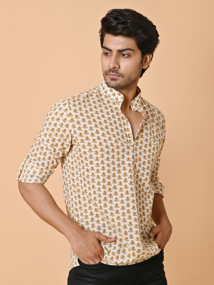 Floral Cream Short Kurta