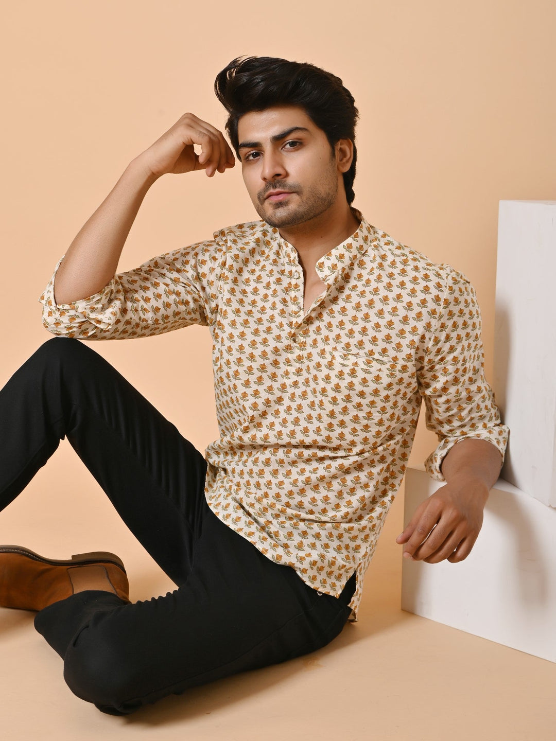 Floral Cream Short Kurta