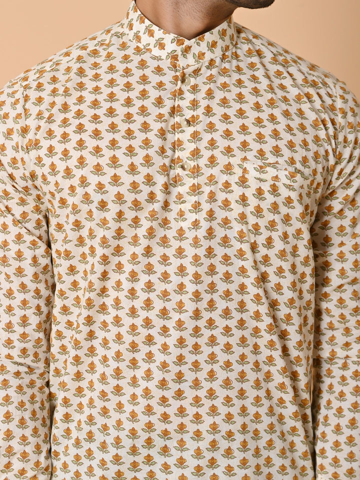 Floral Cream Short Kurta