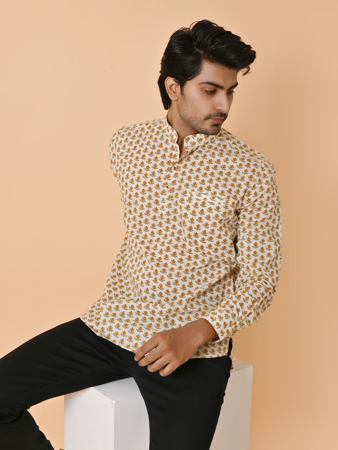 Floral Cream Short Kurta