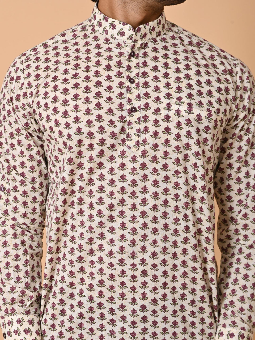 Floral Cream Short Kurta