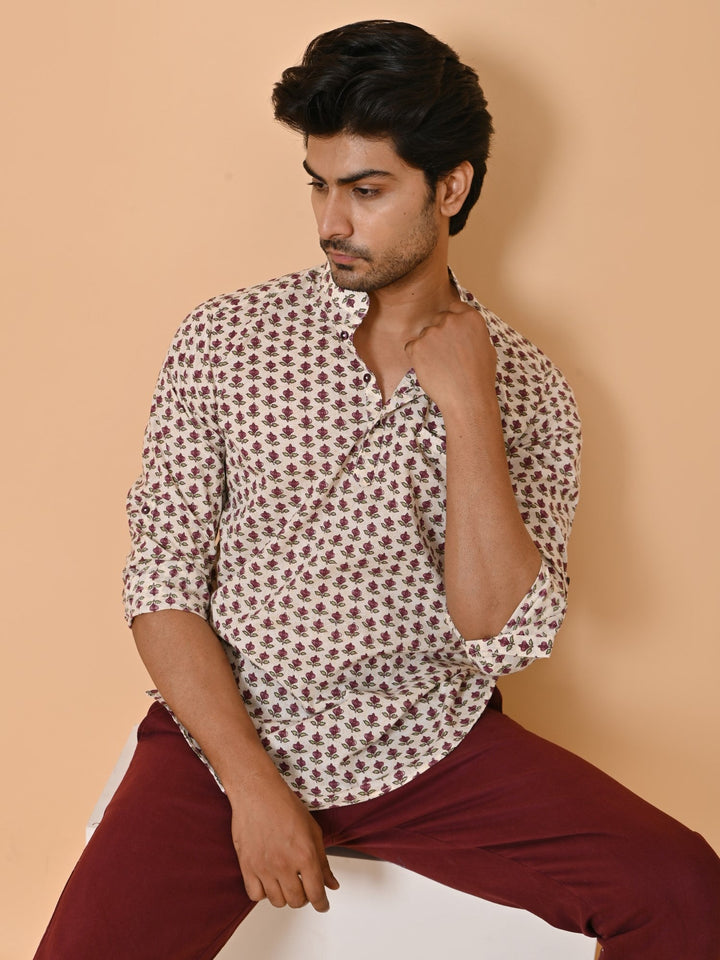 Floral Cream Short Kurta