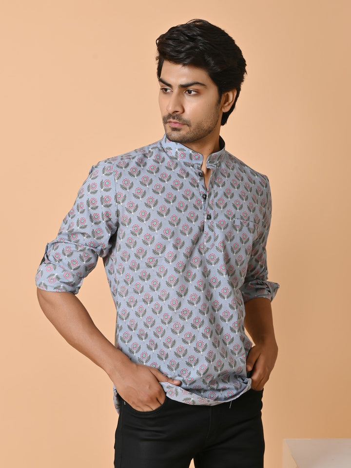 Floral Grey Short Kurta