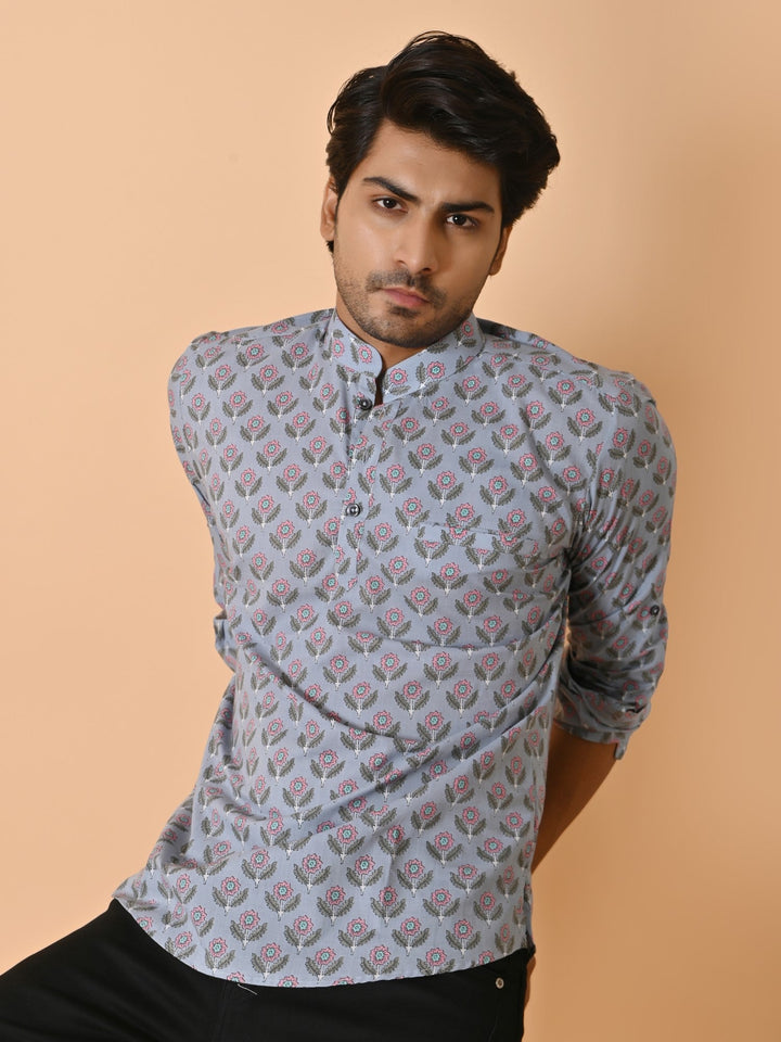 Floral Grey Short Kurta