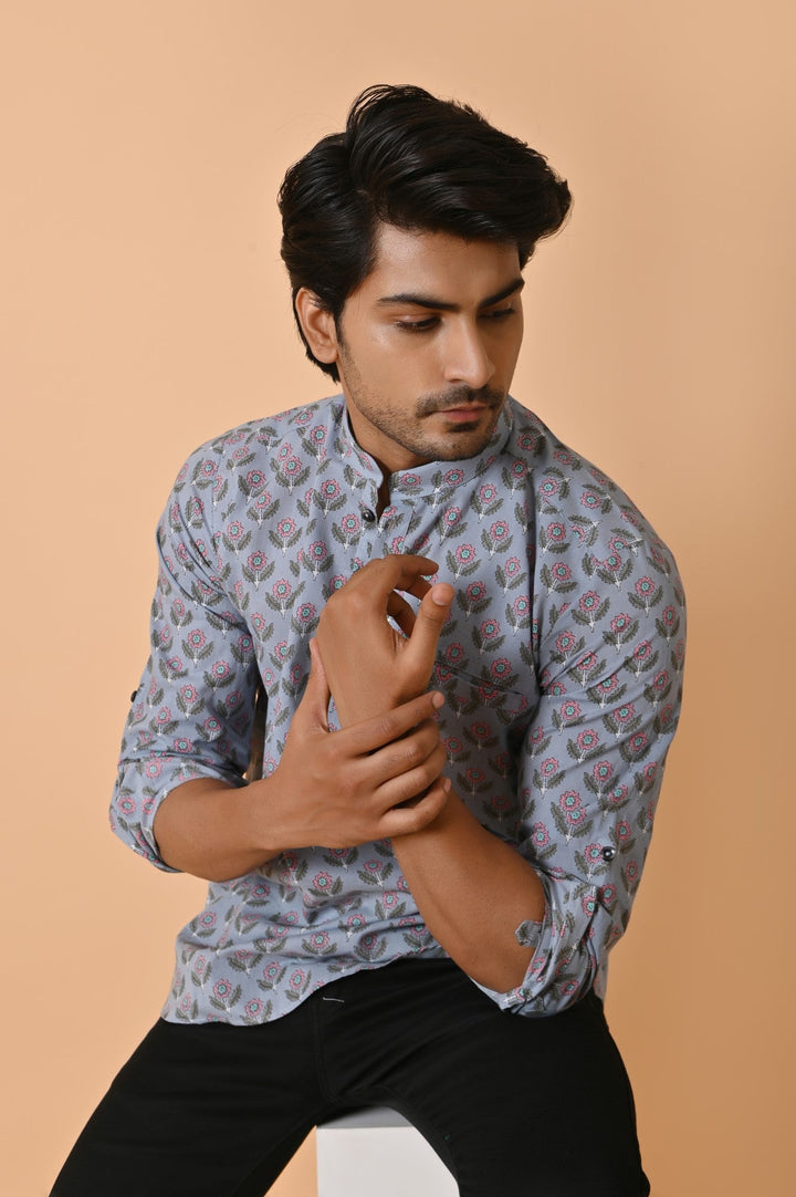 Floral Grey Short Kurta