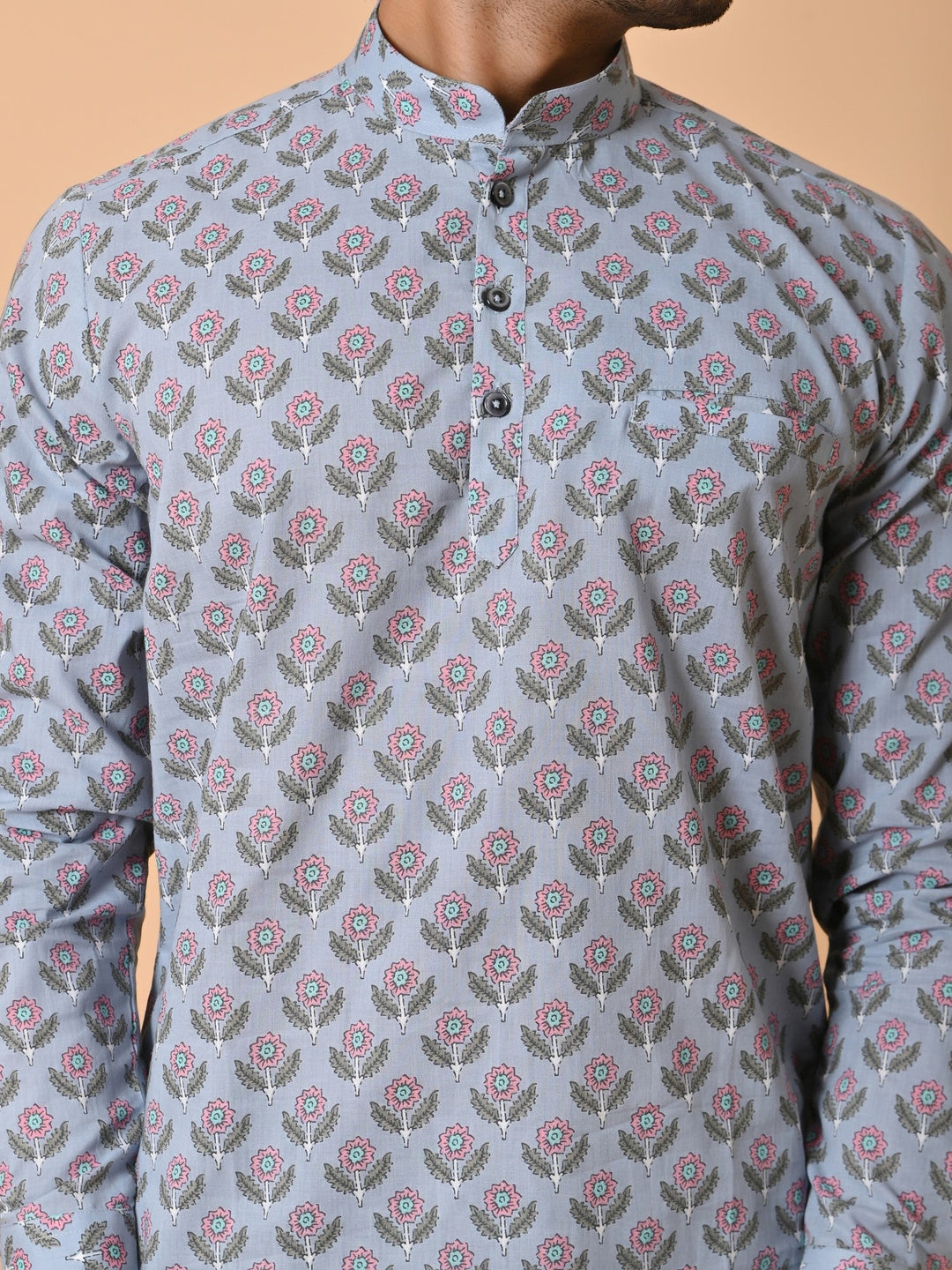 Floral Grey Short Kurta