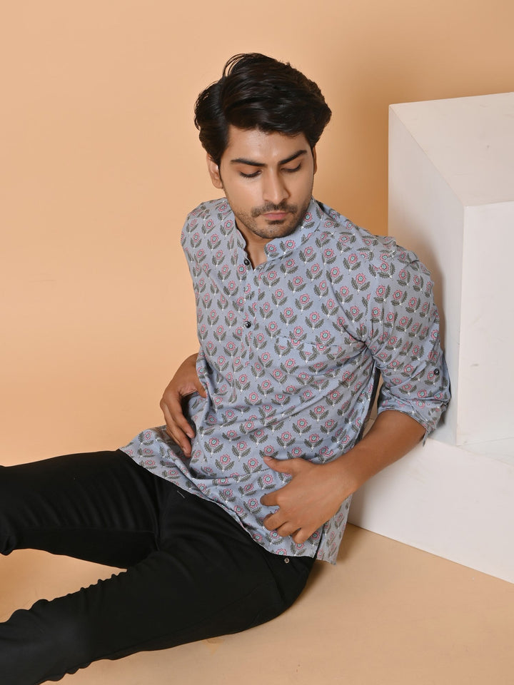 Floral Grey Short Kurta