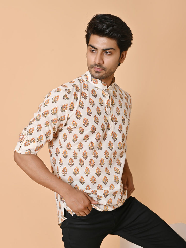 Floral Cream Short Kurta