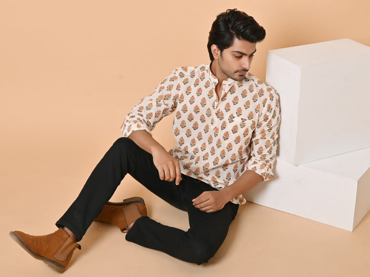 Floral Cream Short Kurta