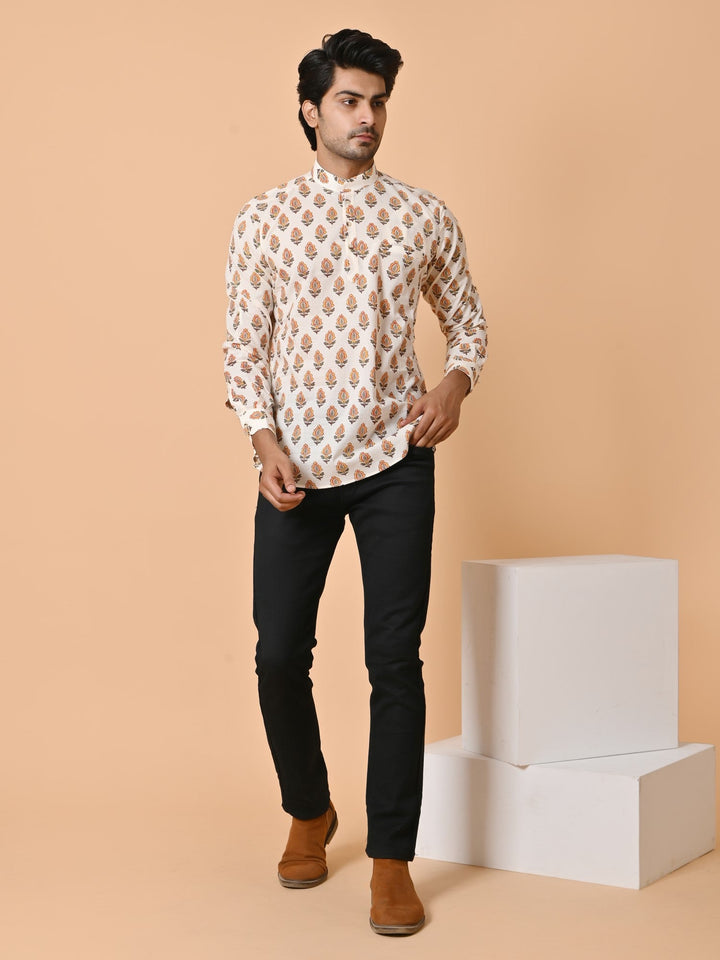 Floral Cream Short Kurta