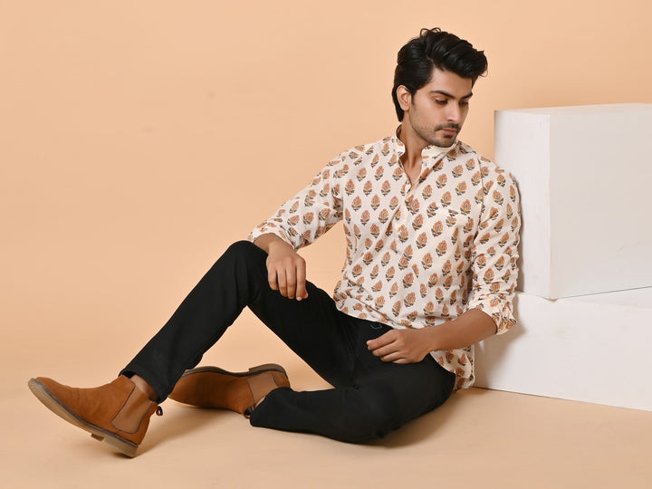 Floral Cream Short Kurta