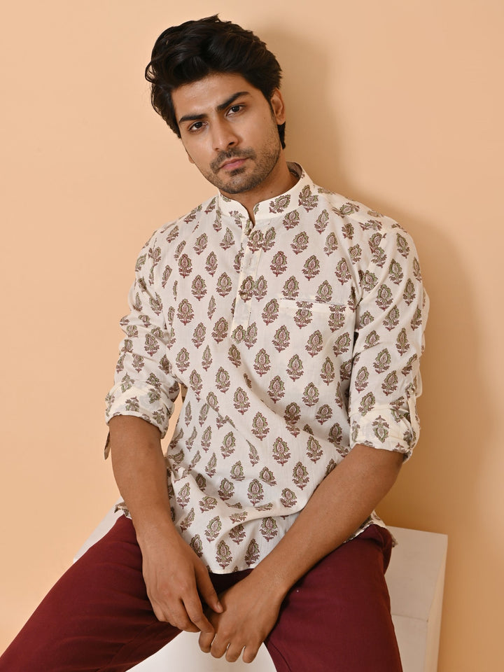 Floral Cream Short Kurta