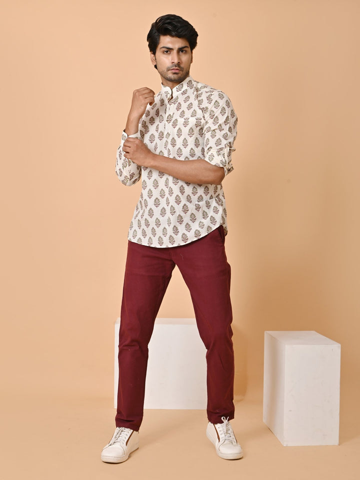 Floral Cream Short Kurta