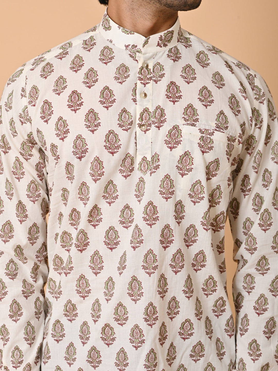 Floral Cream Short Kurta