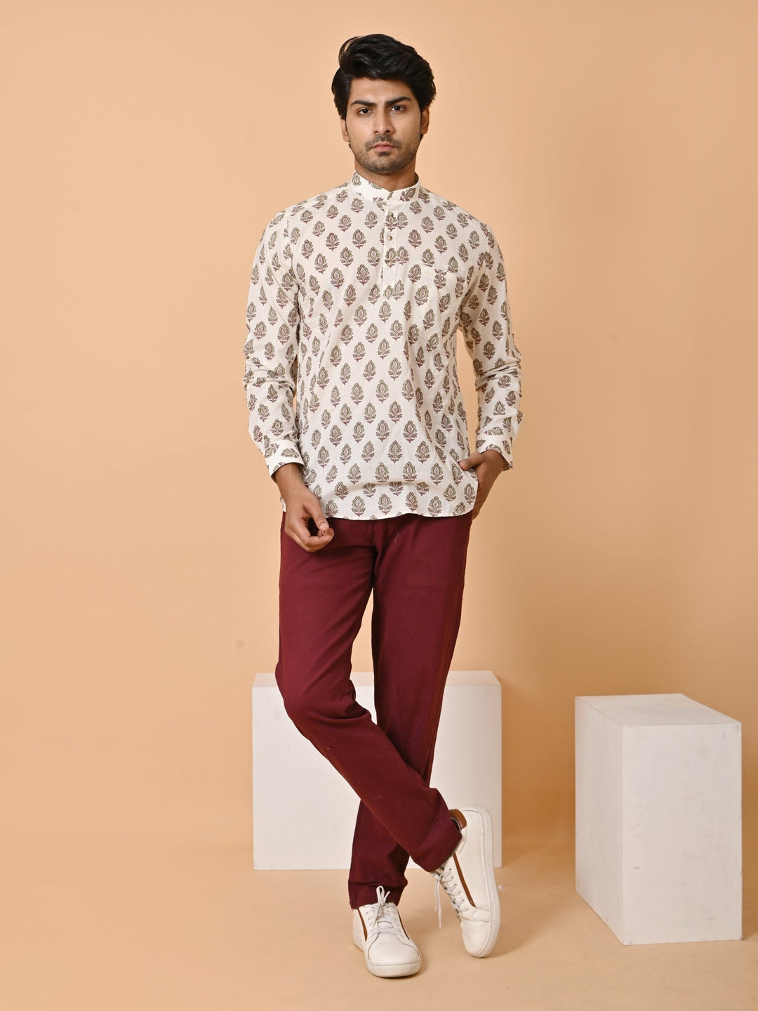 Floral Cream Short Kurta