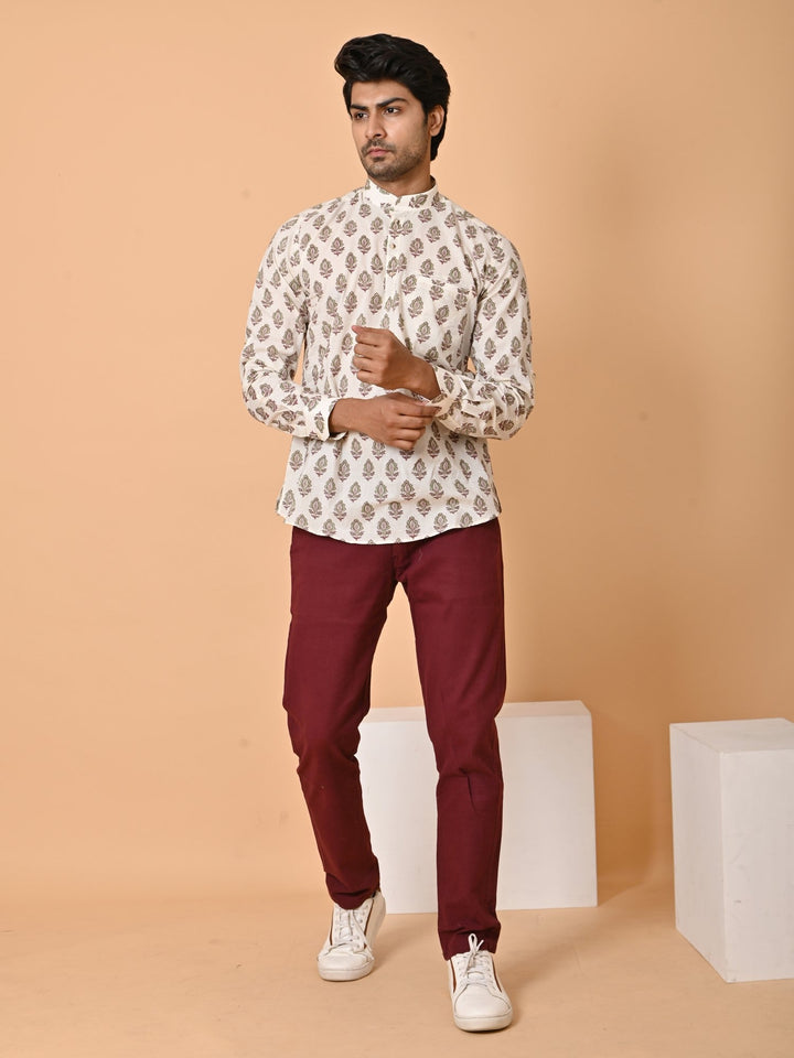 Floral Cream Short Kurta