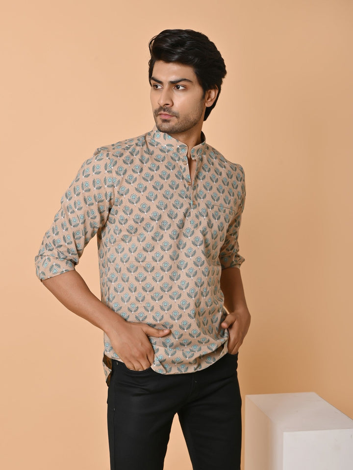 Floral Beige Short Kurta