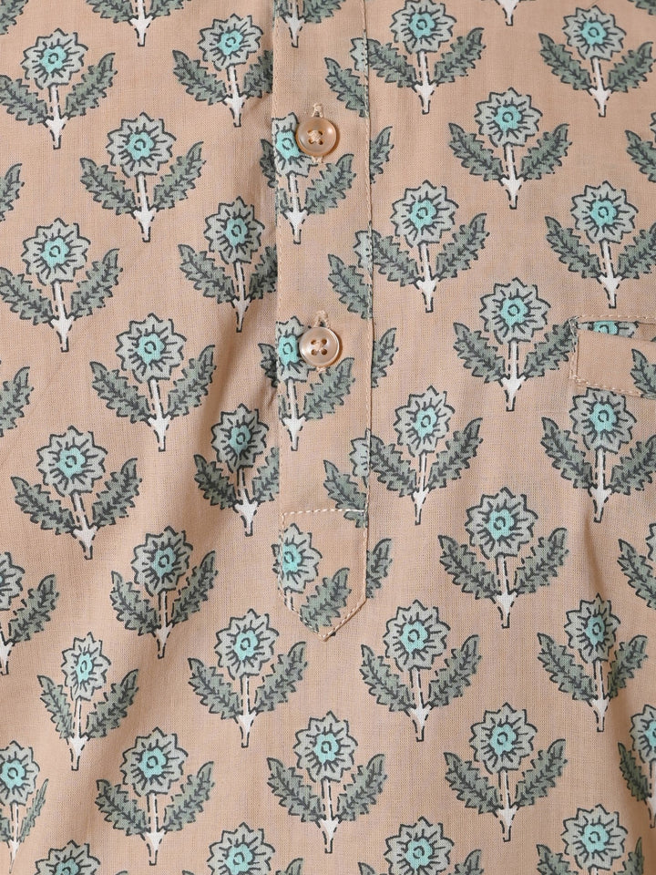 Floral Beige Short Kurta