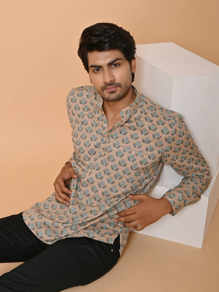 Floral Beige Short Kurta