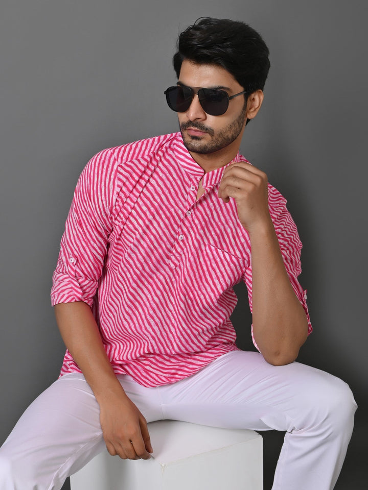 Leheriya Pink Short Kurta