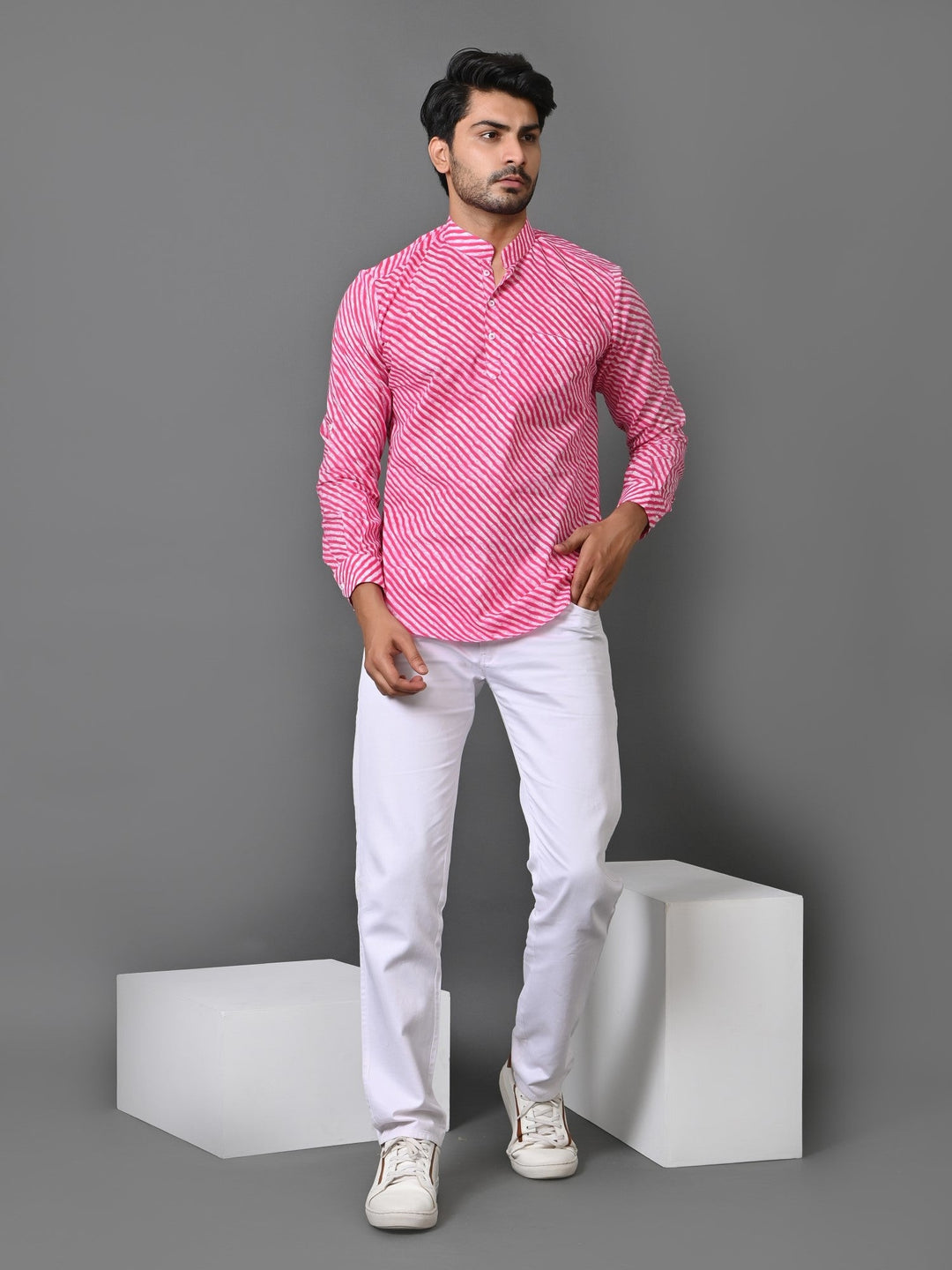 Leheriya Pink Short Kurta