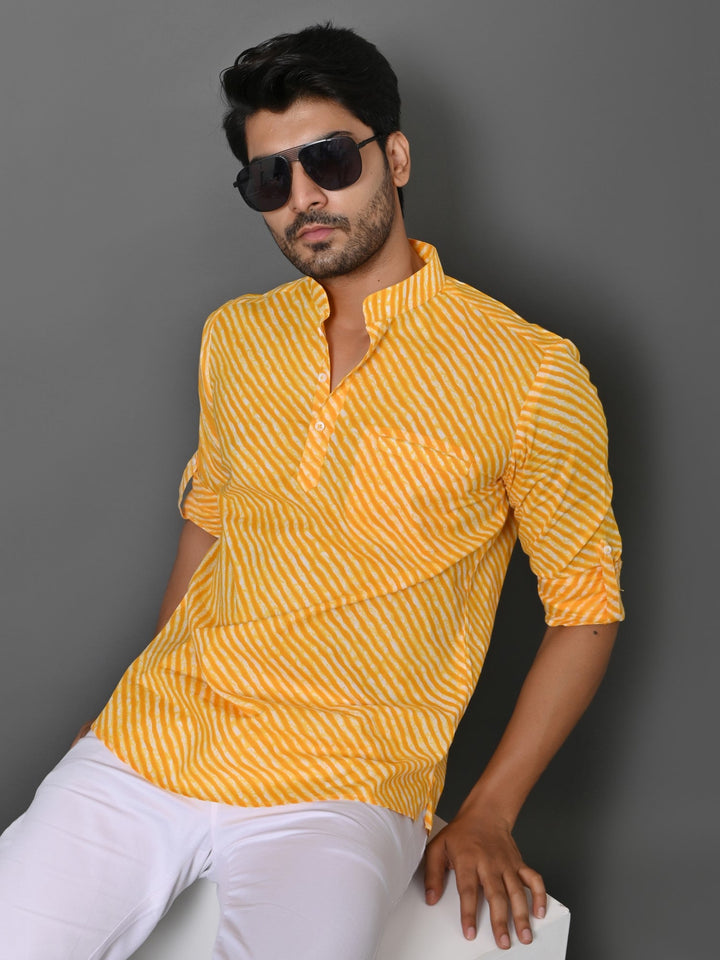 Leheriya Yellow Short Kurta