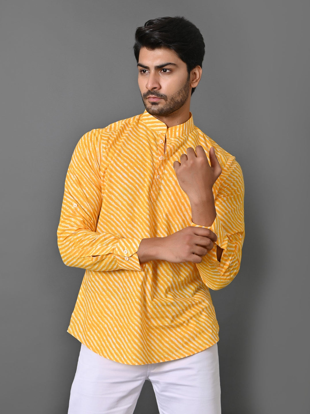 Leheriya Yellow Short Kurta