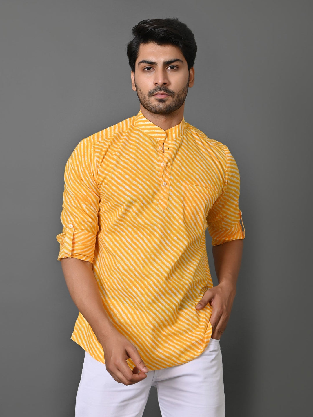 Leheriya Yellow Short Kurta