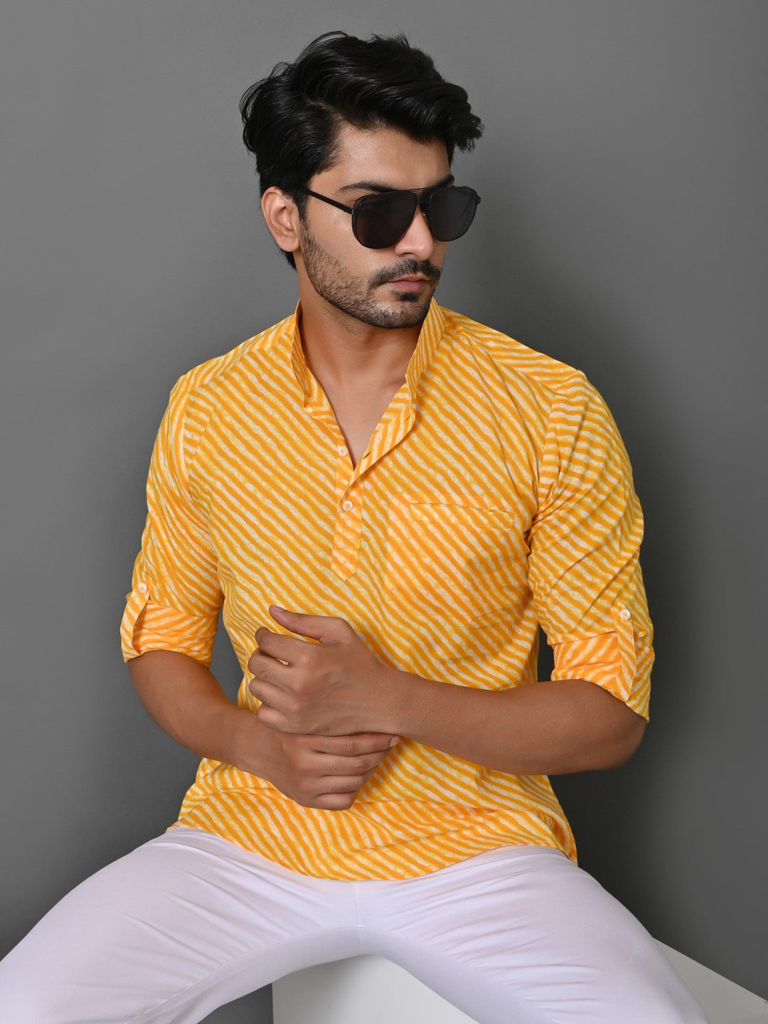 Leheriya Yellow Short Kurta