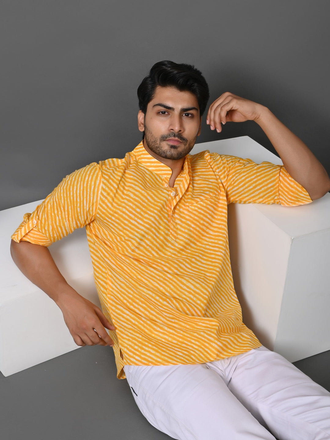 Leheriya Yellow Short Kurta