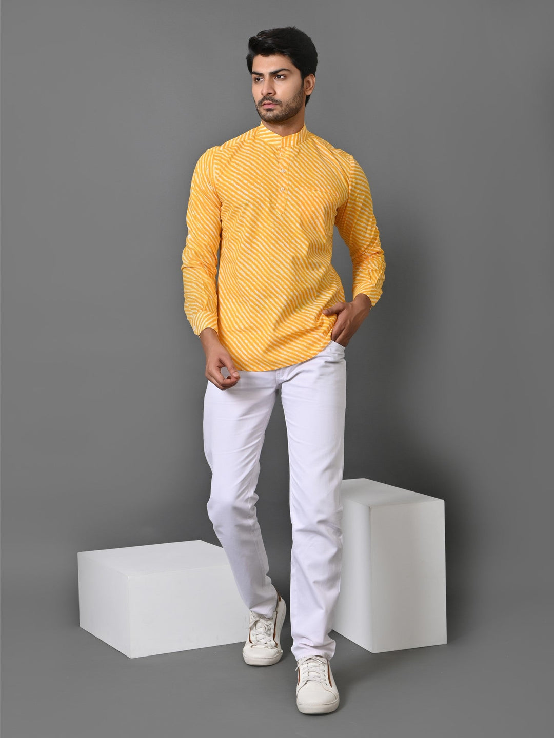 Leheriya Yellow Short Kurta