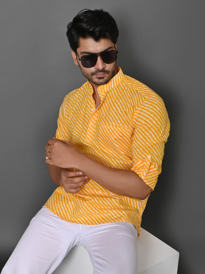 Leheriya Yellow Short Kurta