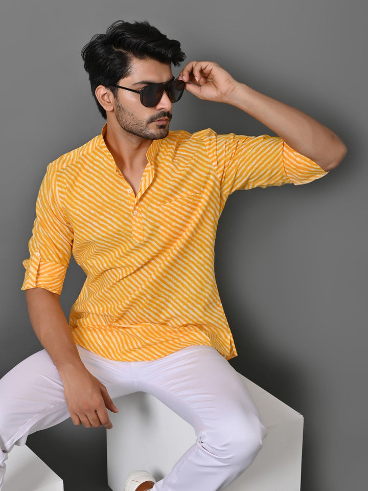 Leheriya Yellow Short Kurta