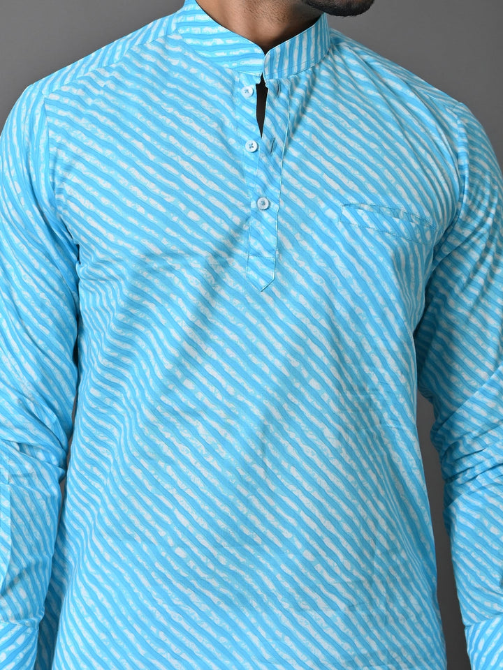 Leheriya Turquoise Blue Short Kurta