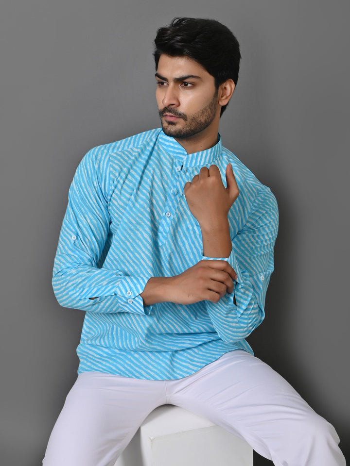 Leheriya Turquoise Blue Short Kurta