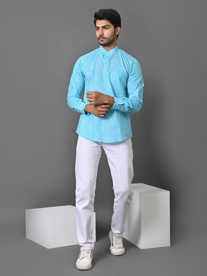 Leheriya Turquoise Blue Short Kurta