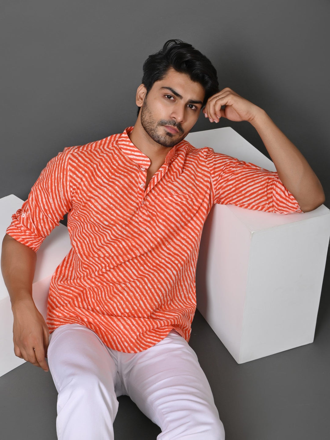 Leheriya Orange Short Kurta