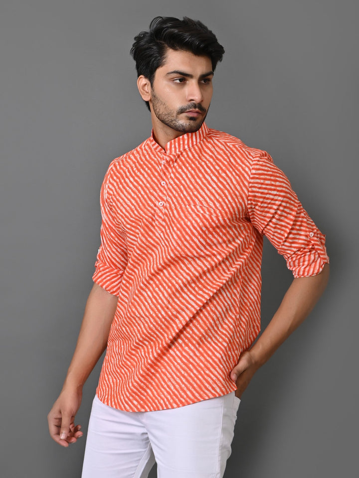 Leheriya Orange Short Kurta